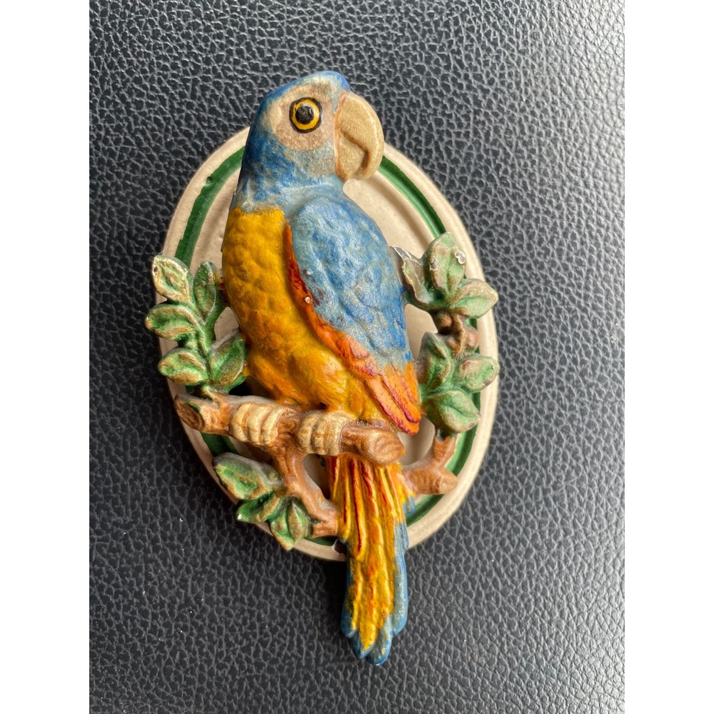 Antique Hubley Cast Iron Parrot Wall Plaque Door Knocker - Vintage Bird Decor 80